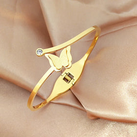 Women Jewellery Wholesale Custom Stainless Steel 18K Gold Rose Gold Plated Butterfly Cuff Bracelets Bangles for Women