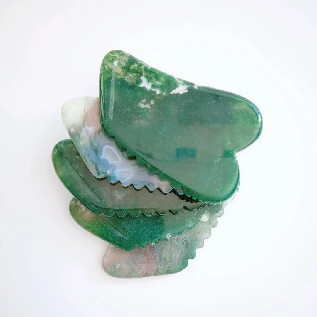 HZ Buy in Bulk Gua Sha Beauty Natural Moss Agate Stone for Face to Lift Decrease Puffiness and Tighten