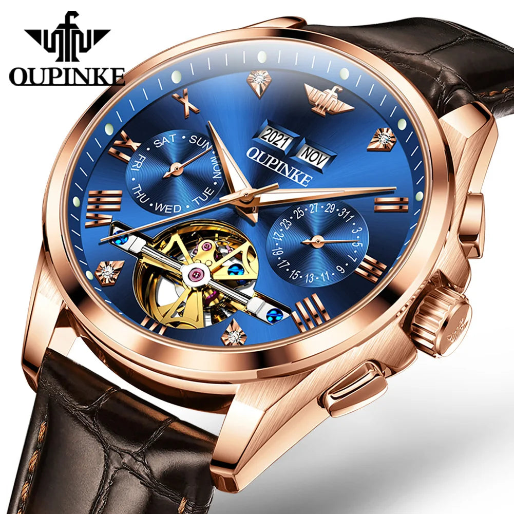 Oupinke 3186  New Arrival Luxury Automatic Leather Strap Sports Fashion Wrist Watches for Men Waterproof Mechanical Watch