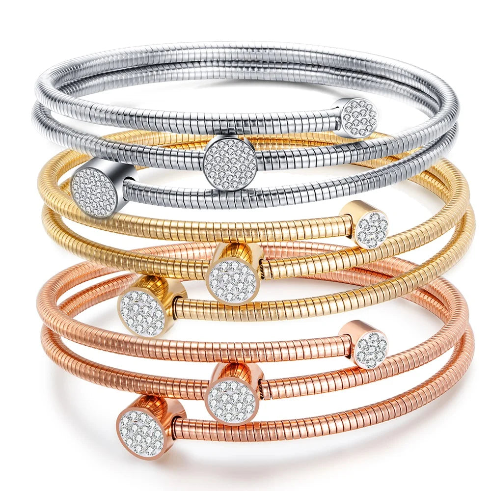 Fashion Muti Layer Bracelet Wrap Jewelry Women High Quality Adjustable Size Stainless Steel Bracelets Bangles With Crystals