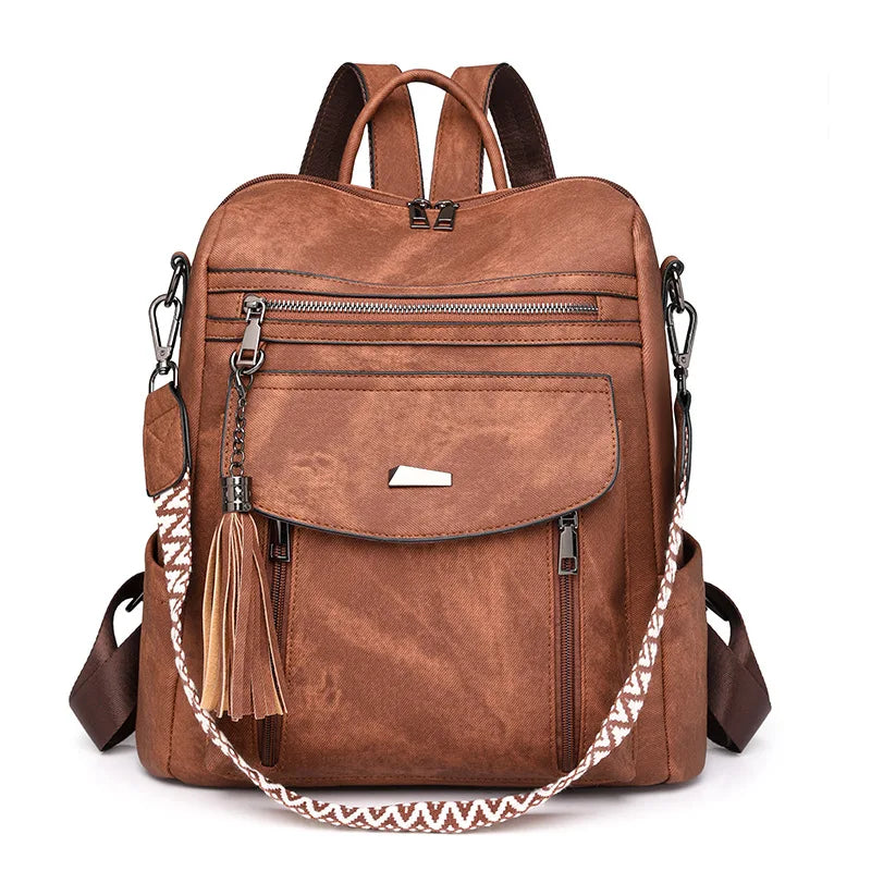 New Fringe PU Leather Tote Bag - Women's Convertible Shoulder/Backpack Stylish Handheld Purse with Tassel Decor