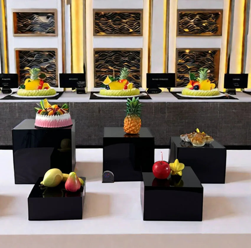 Hot Sale Acrylic Black Food Cube Display Racks Nesting Risers Stand Buffet & Store Showcase for Other Wedding Decorations