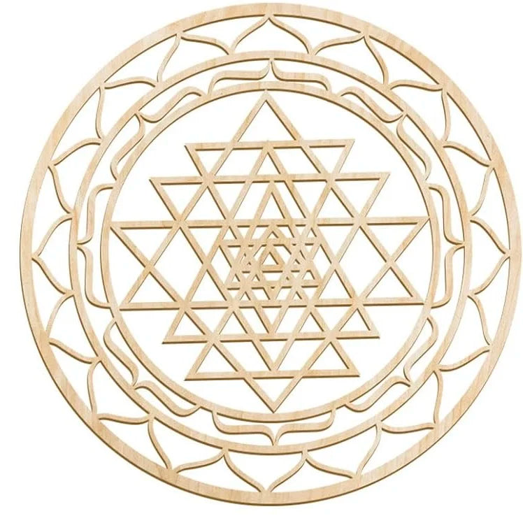 12IN Mandala Natural Wooden Sacred Geometry Crystal Grid Wall Art Laser Cut Wooden Sculpture Wall Art House Decoration