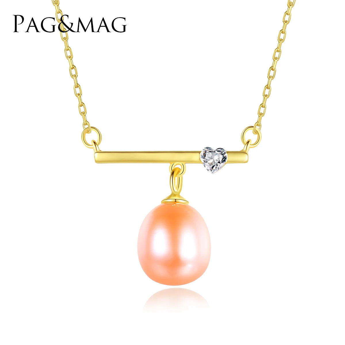 PAG&MAG Custom Pearl Necklaces Creationary Balance Tiny Heart Cubic Zirconia Necklace 18k Gold Plated for Women Gift