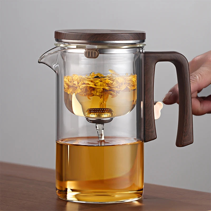 Classic Design 520ml Glass Teapot Home Office Wooden Handle Glass Teapot Wooden Lid Glass Tea Pot With Infuser