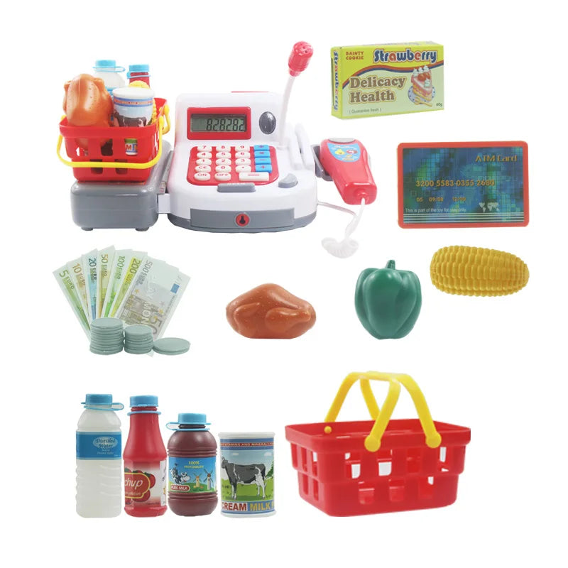 Multi-Functional Educational Pretend Play Shopping Set Electronic Toy Cash Register With Microphone Kitchen Toys Cooking Play