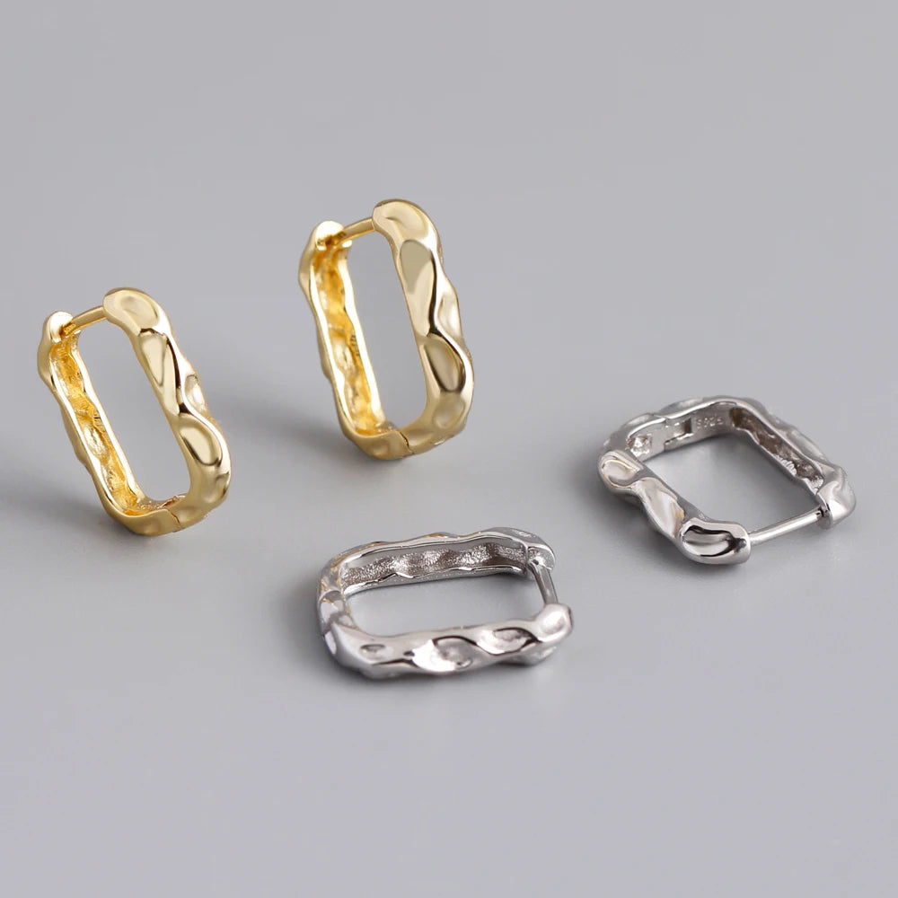 2024 New Models Factory Dropshipping Silver Earrings Jewelry Plain Irregular S925 Sterling Silver Hoop Earrings Women