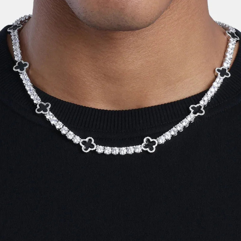 Fashion Jewelry Women Men 4mm Hypoallergenic Brass AAAAA CZ Diamond Black 4 Four Leaf Clover Tennis Necklace