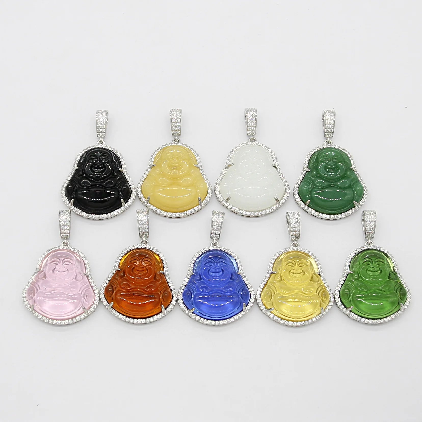 JOYFFO Jewelry Factory Wholesale Copper Inlaid Zircon Maitreya CZ Jade Buddha Pendant Necklace