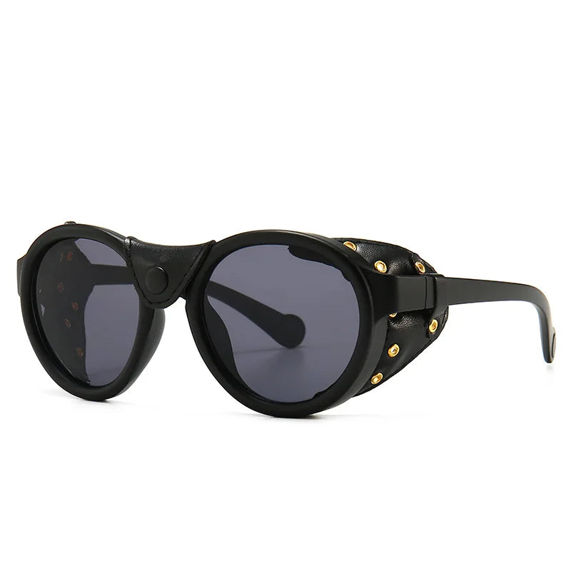 Fashion New Eyewear Vintage SteamPunk Style Cool Sunglasses Leather Side Shield Brand Design Sun Glasses