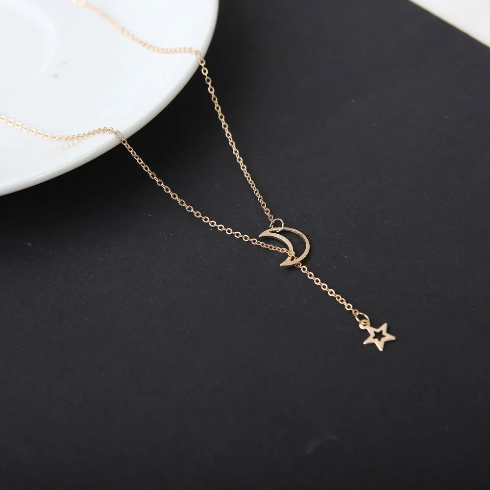 European and American CrossBorder Foreign Trade Fashion Moon Star Necklace Clavicle Chain Short Necklace With