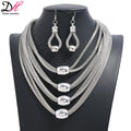 Fashion Jewelry Metal Accessories Multilayer Chain Popular Exaggerated Multicolor Necklace and Earring Set