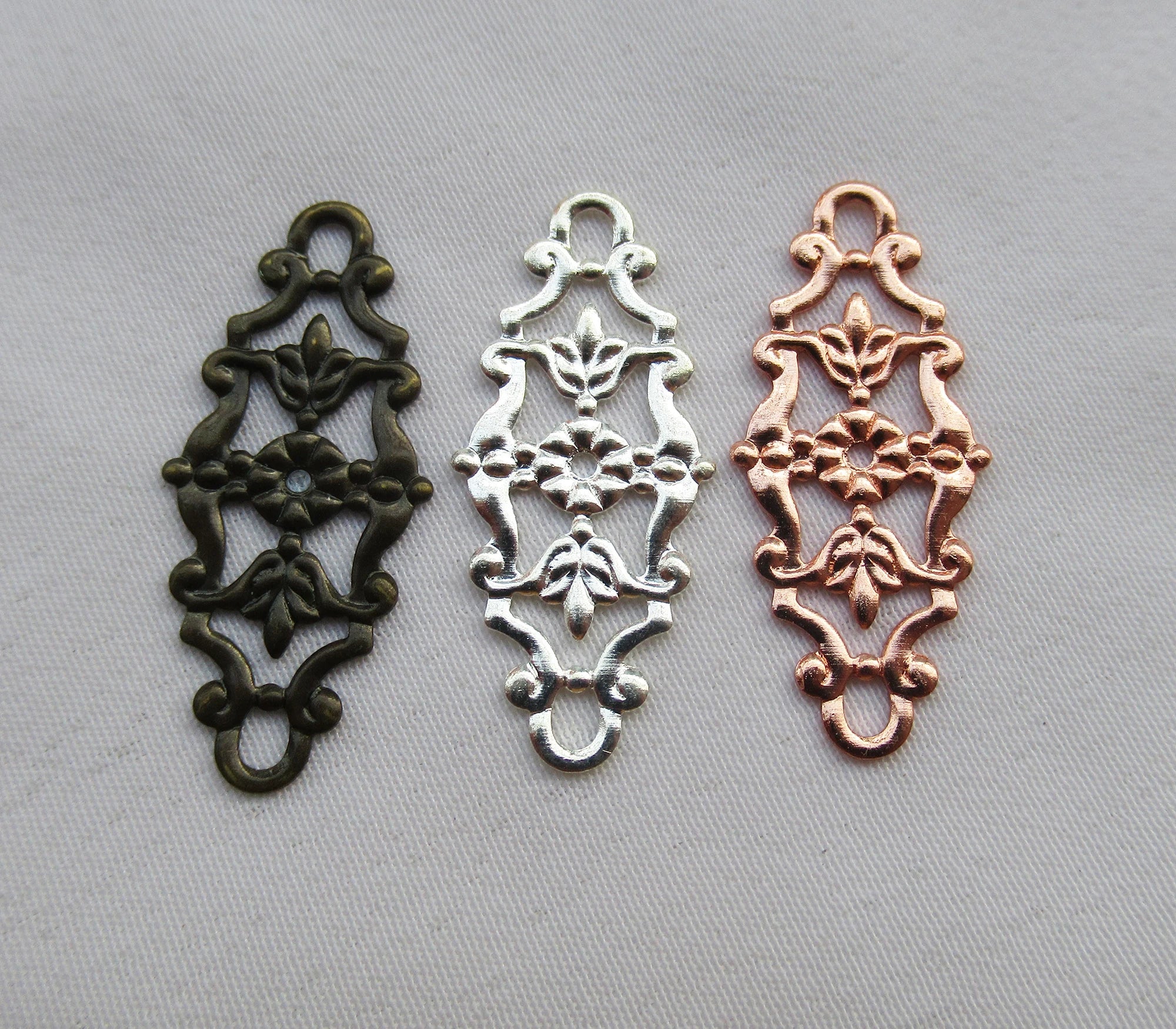 Olivary Brass Filigree 12x27mm Plated Findings DIY Crafts