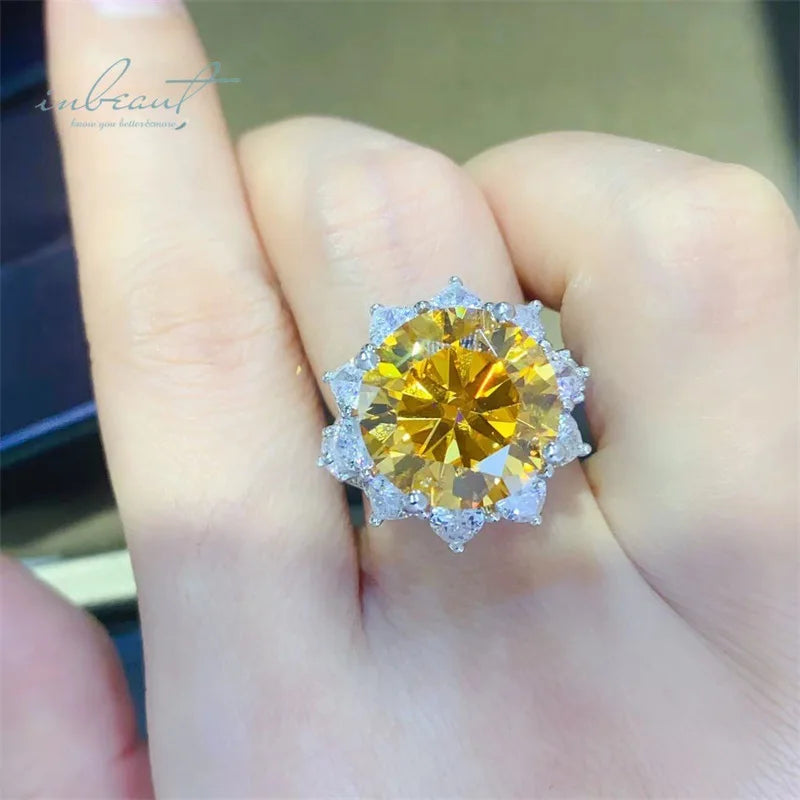 New Arrival Silver 925 Original 3-10 Carat Brilliant Cut Pass Diamond Test Yellow Moissanite Ring for Women Gift Fine Jewelry