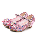 Princess Kids Leather Shoes for Girls Flower Casual Glitter Children High Heel Girls Shoes Butterfly Knot Blue Pink Silver