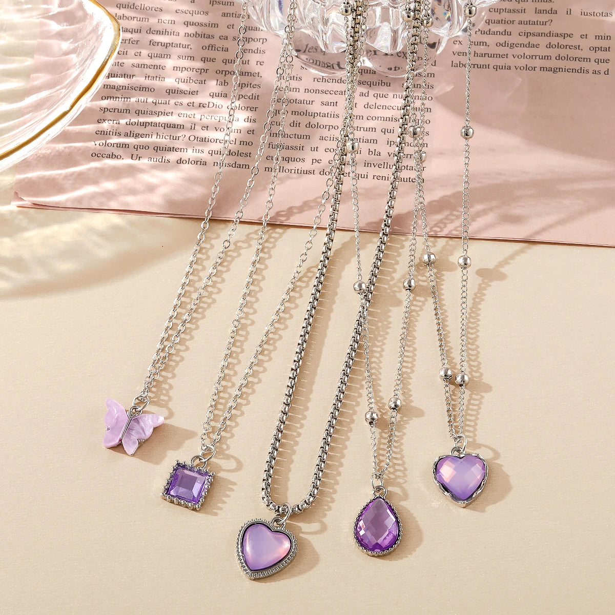 VKME Fashion Women Jewelry Colorful Gemstone Butterfly Heart Necklace Set Wholesale