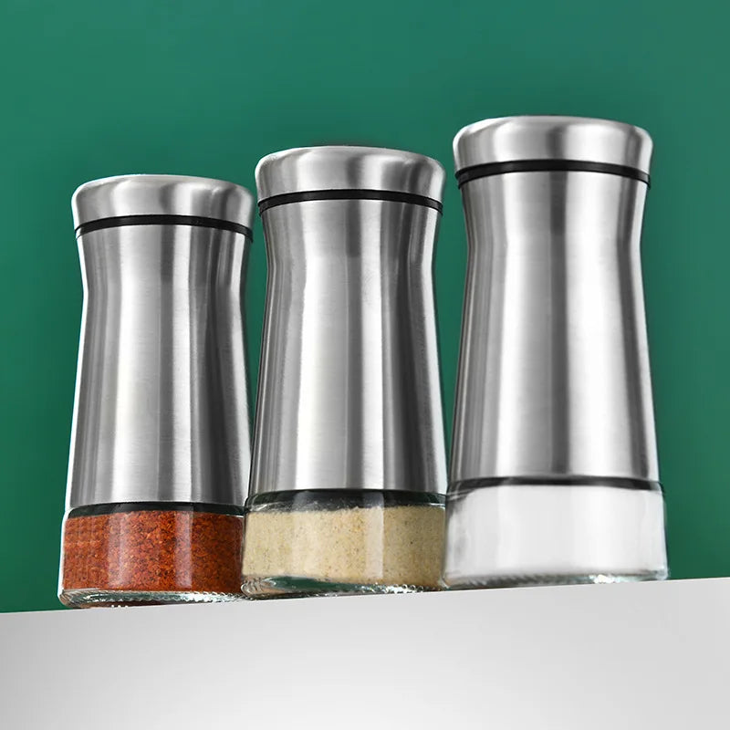 Rotating Stainless Steel Seasoning Jar Bamboo Salt Shaker Outdoor Kitchen Tool for Barbecue Cumin Spice Bottle Durable Metal