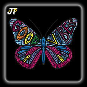 Butterfly Rhinestone Heart Iron-On Custom Crystal Heat Transfer Plastic Glass for Bag Garment Decoration Hotfix Applique Design
