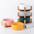Luxury Customize Logo Dog Cat Food Drinking Feed Bowl Ceramic Pet Bowl With Wooden Stand Ceramic Cat Dog Bowl for Pet