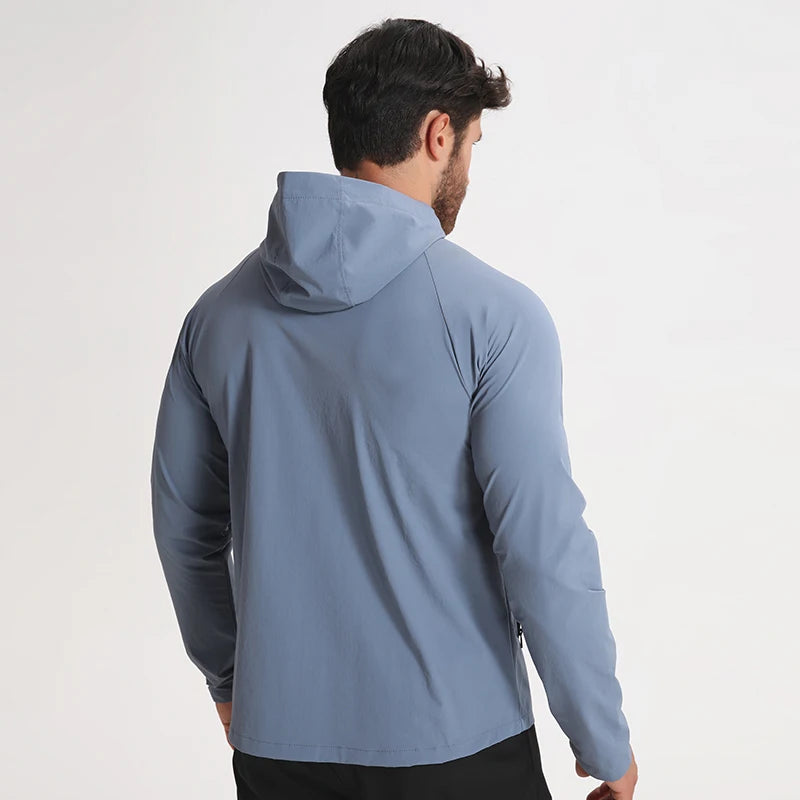 Windproof Mens Light Weight Hooded Windbreaker Jacket Gym Breathable Nylon Spandex Jackets for Man Sportswear