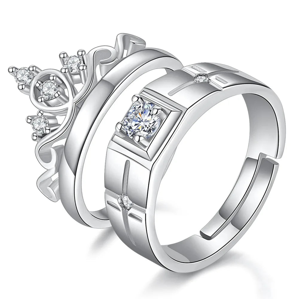 Romantic Crown Rings for Lover Free Size Hot Selling Cheap Silver Ring With Crystal Accept Small Order New Wedding Jewelry