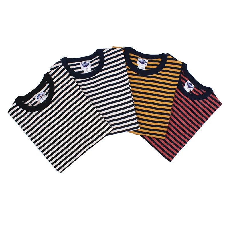 Summer New Arrival Men's T-Shirts Breton Striped T-shirt Casual 100% Cotton O-Neck T Shirt Loose Fit Short-Sleeved Hot Supplier