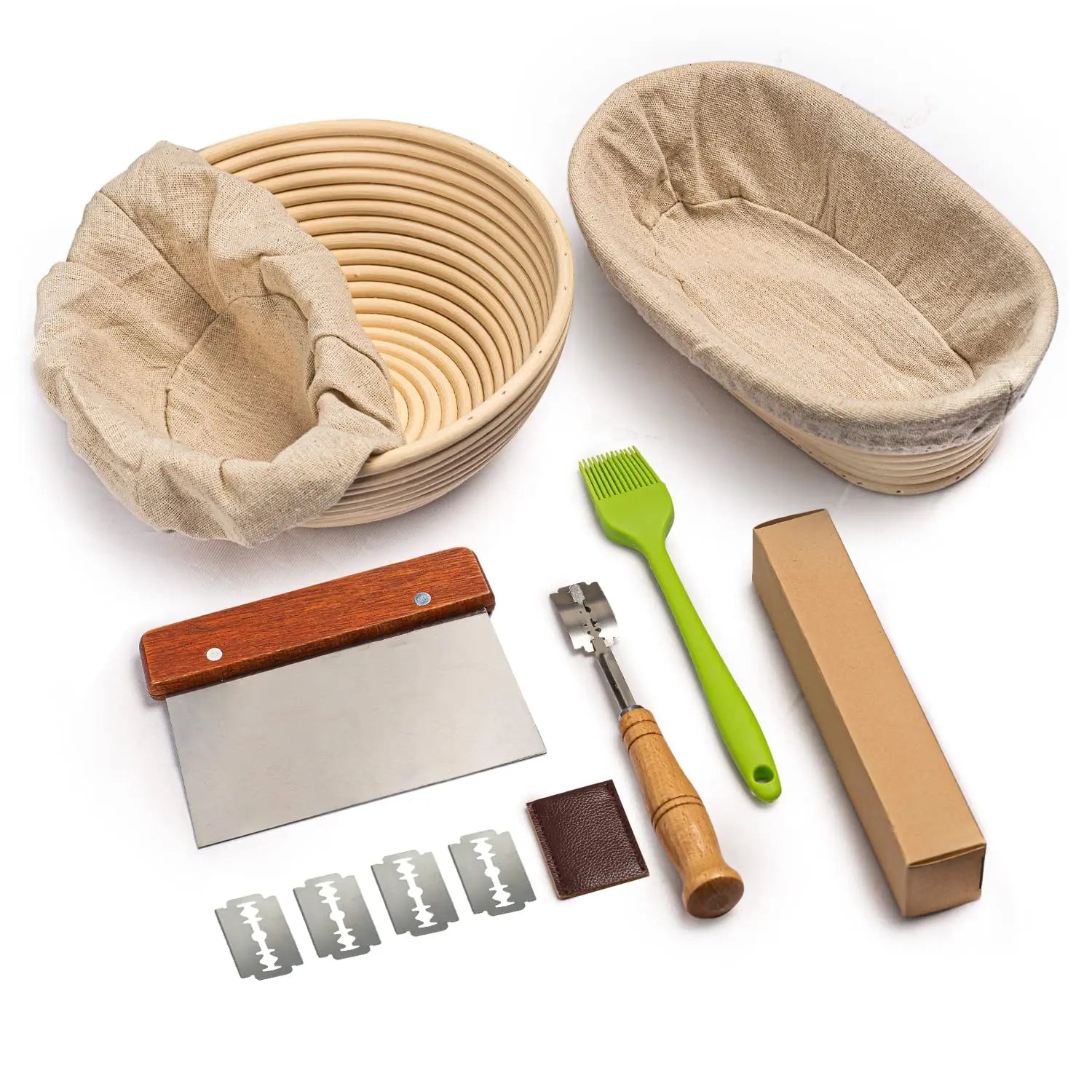 9 Inch Round Oval Sourdough Bread Basket Set with Bread Bag Dough Bowl Scraper Bread Lame for Making Homemade Bread