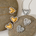 Premium Women's Fashion Jewelry Set New Stainless Steel Pearl Heart Earrings and Peach Lockbone Necklace New Feeling