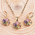 HD Jewelry Fashion Flower 18k Gold Plated Necklace Pendant Earring Jewelry Set for Women