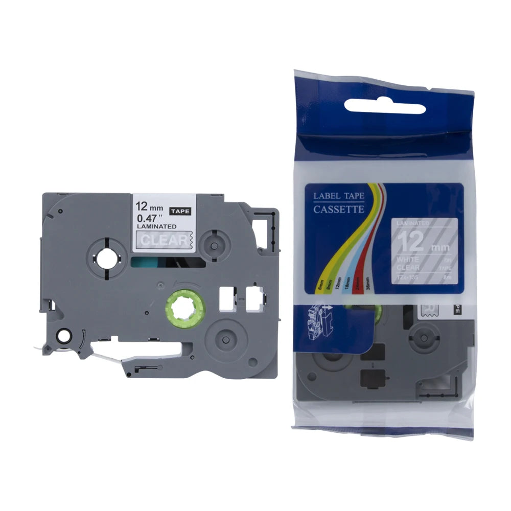 Weemay White on Clear 12mm Private Label Tape Compatible Brother TZe-135 TZe135 TZe 135 for P-Touch Ribbon Label Printer