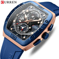 CURREN New 8443 Men Fashion Sports Watches Large Dial Unique Rectangular Hollow Design Multifunctional Auto Date Quartz Watch