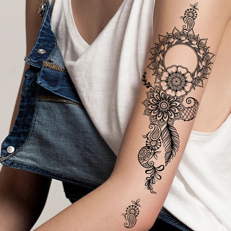 Custom OEM Beautiful Body Hand Art Bride Temporary Tattoo Stickers Self-Adhesive Waterproof Henna Fake Tattoo Style Fashionable