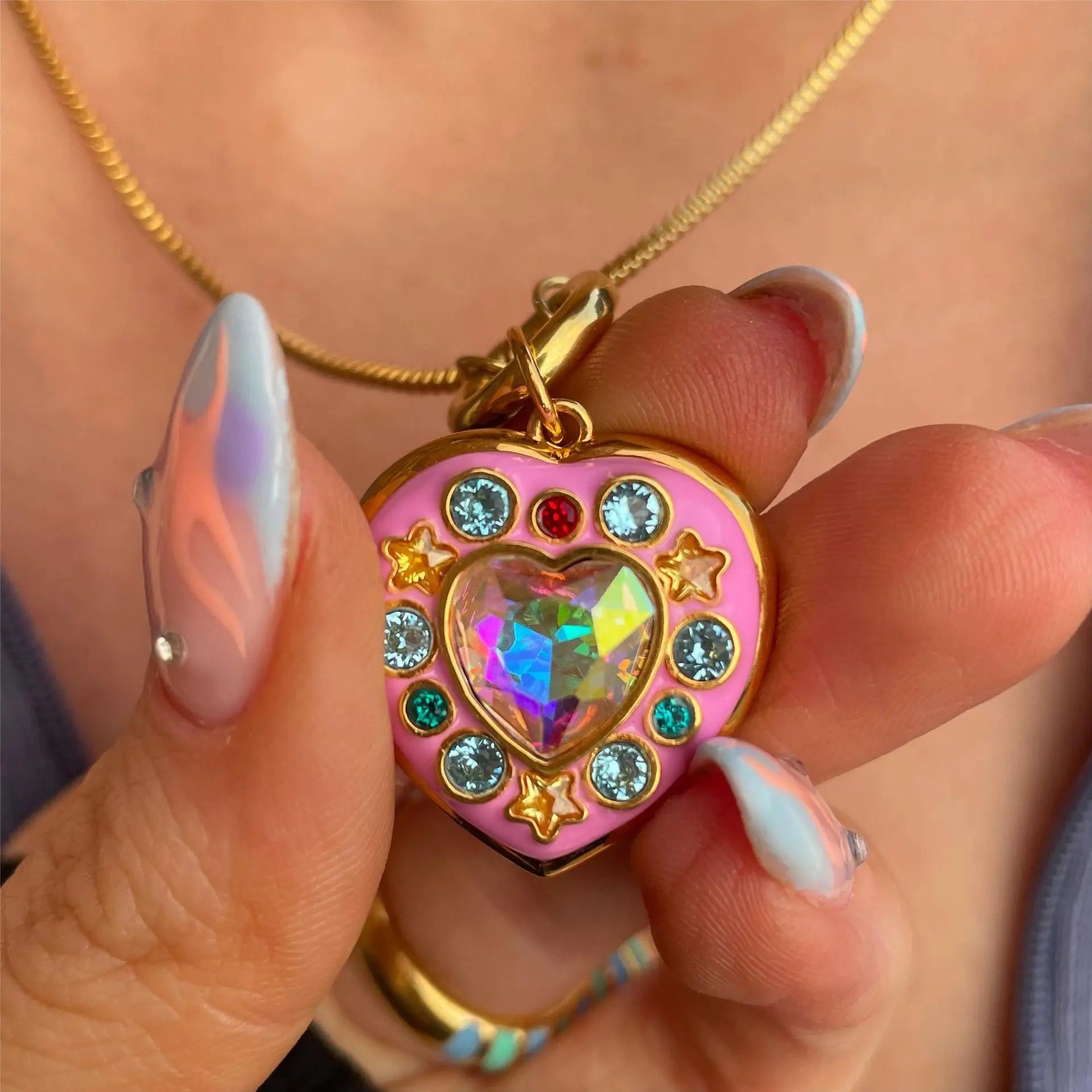 New Bright Color Heart Locket Necklace Cute Personalized Photo Pendant Necklace 18k Gold Plated Jewelry Waterproof Necklace