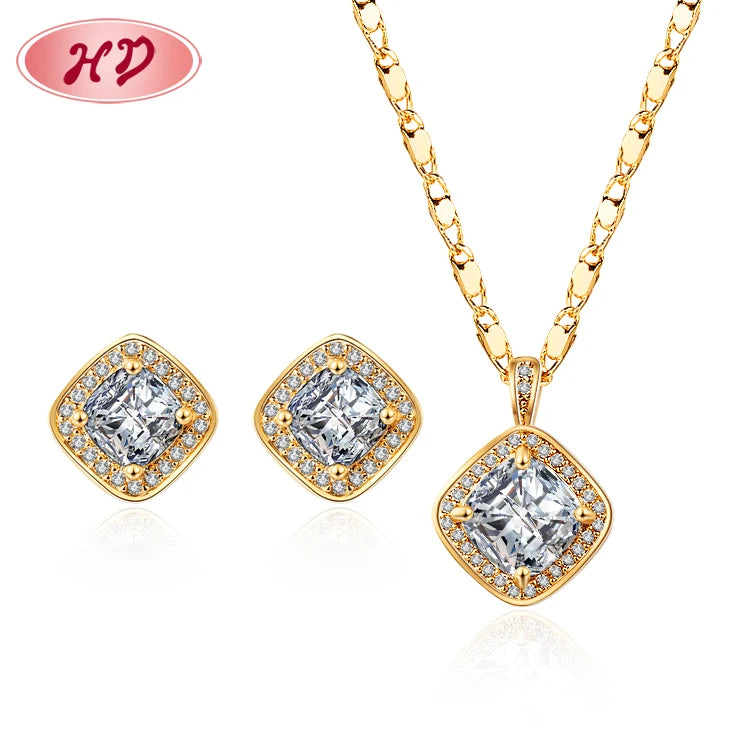 Wholesale Classic Fancy Cubic Zirconia Bridal Necklace Earrings Women Jewelry Set