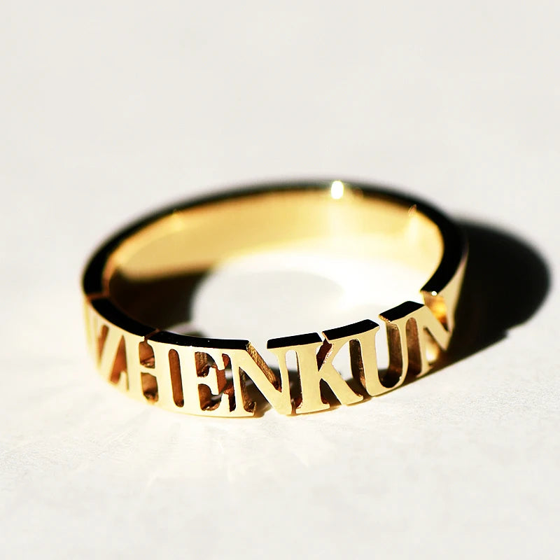 New Simple Stainless Steel Customized Geometric Jewelry Engraved Symbols Word Quotes Message Inspired Rectangle Pendant Ring