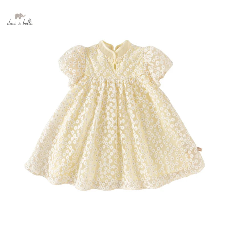 DB2240340 DAVE BELLA Children's Princess Dress Summer Girls Fashion Yellow Cute Sweet Design Mesh Party Dress