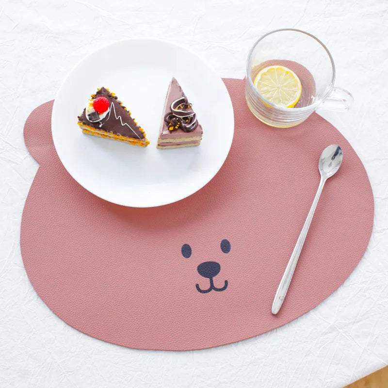 PU Leather Table Mats Waterproof Oil Heat Insulation Pad Custom Bear Cafes Steak Grain Dining Mat RY Model Guangdong Wholesale