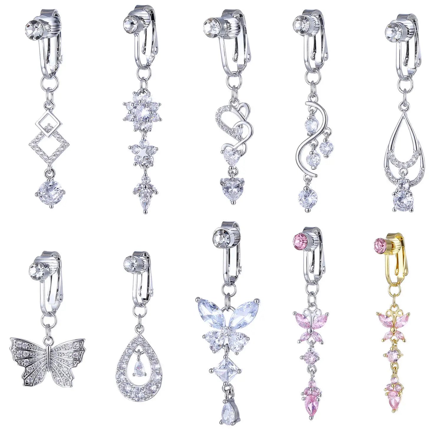Gaby New butterfly Heart Non Piercing Navel Ring Cute Clip on Belly Button Ring Faux Belly Piercing Belly Cuff    Jewelry