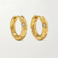 LOZRUNVE 925 Sterling Silver Gold Plated Bezel Diamond CZ Hammered Huggie Hoop Earring Findings Women