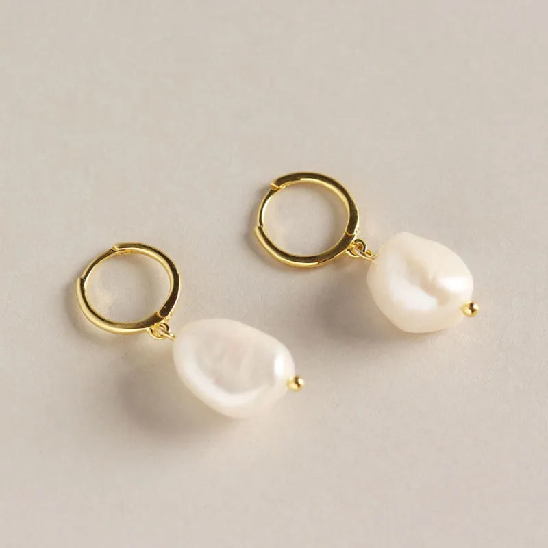 Wholesale 18K Gold & 925 Sterling Silver Classic Design Natural Pearl Hoop Drop Earrings for Women Anniversary Gifts