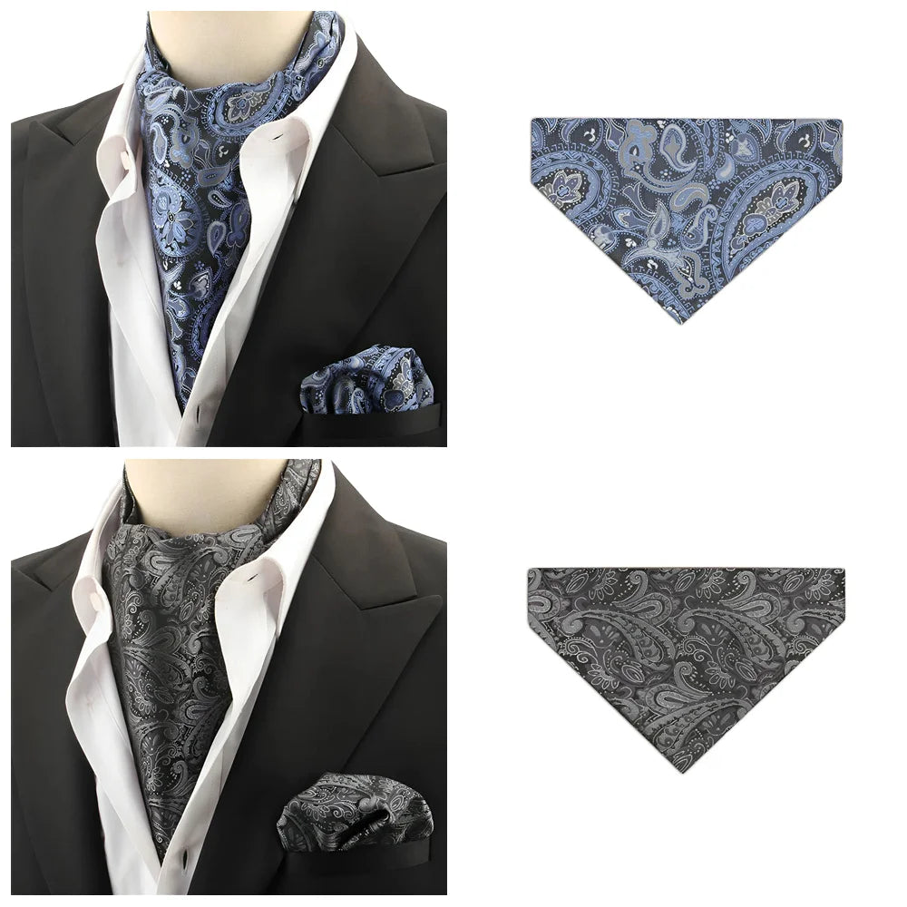 Exve Exclusive Multifunctional Elegant Floral Pattern Men's Formal Suit Accessories Cravat Ascot Pocket Square Set Gift Box 100%