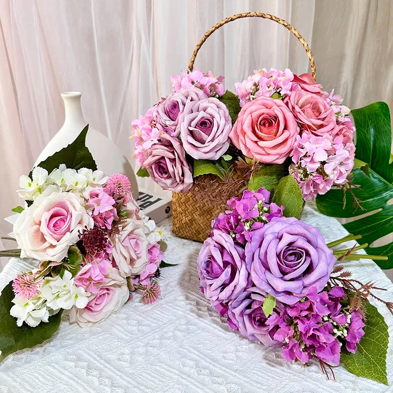 Real Touch Artificial Flower Roses Wedding Decoration Rose Silk Roses Immortal Flower Hot Sale 4 Head Hand Made Mother's Day