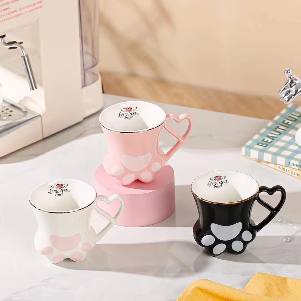 Creative Kids Birthday Gifs Travel Cute Kawaii Cat Paw Shape Unique Ceramic Mug for Girls