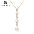 Pearl Jewelry Gifts 925 Sterling Silver Three Moissanite Diamond 6-8mm Freshwater Pearl Necklaces for Women