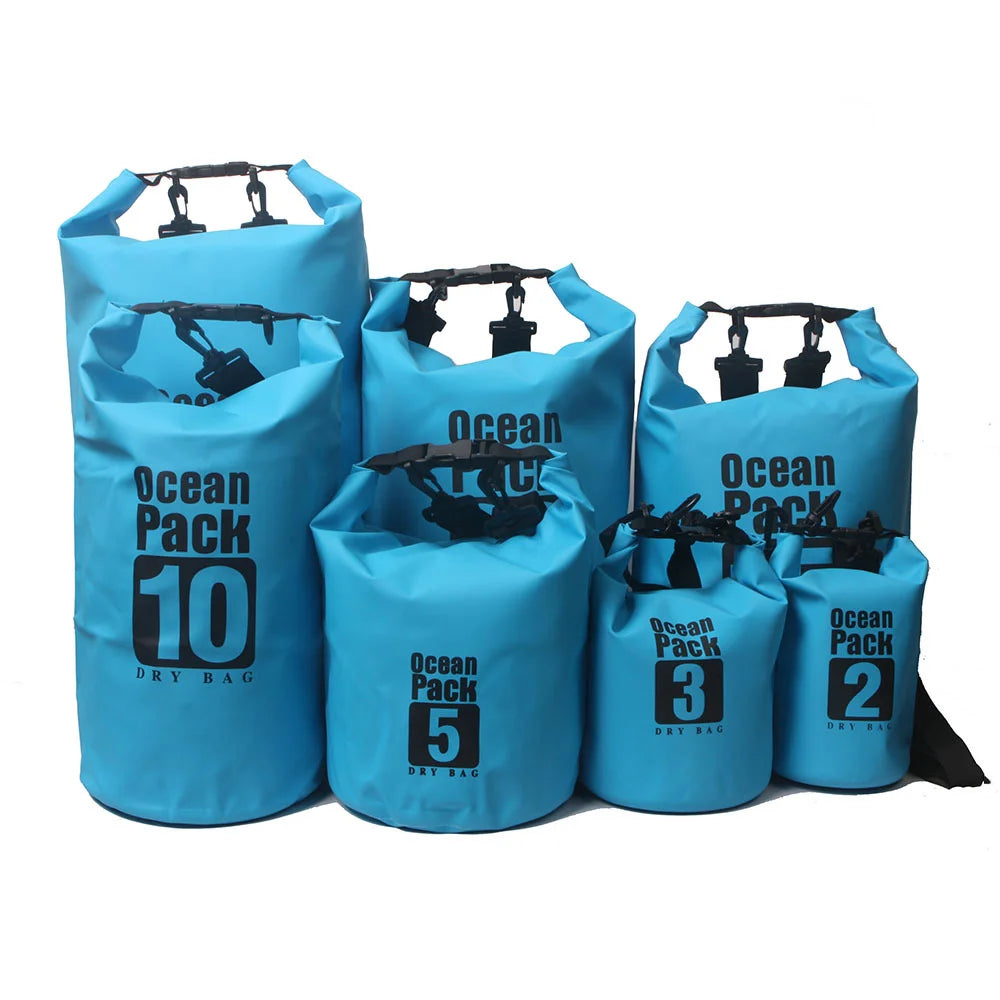 Waterproof Plastic Dry Bag 2L/10L/15L/20L/30L Custom Adjustable Shoulder Strap Stainless Steel Zipper for Camping Hiking