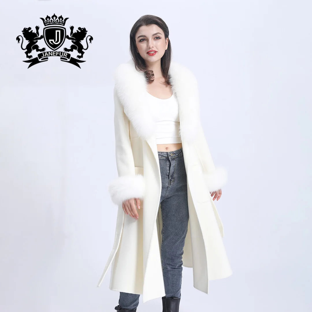 100% Handmade Fashion Women Woolen Long Trench Cashmere Coat