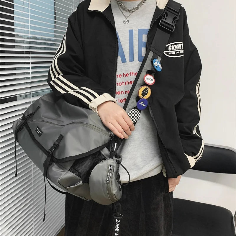 Fashion INS Outdoor Large Capacity DIY Pendant Adjustable Shoulder Strap Waterproof Travel Messenger Bag With Small Pocket