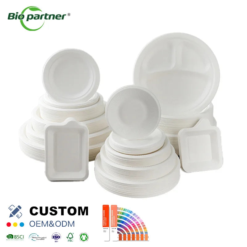 Free Sample 100% Compostable Non-toxic Sugarcane Bagasse Plate Customized Color Square Tableware for Party Food Packaging