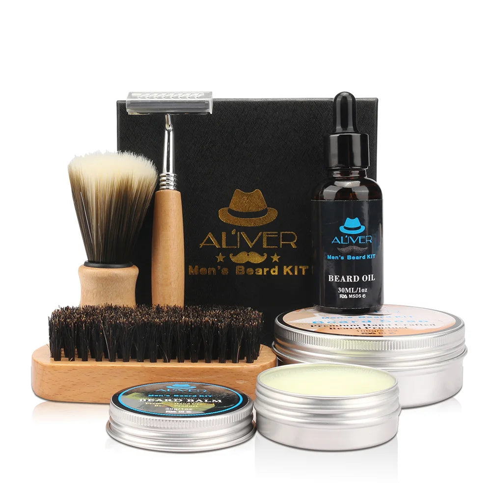 ALIVER Hot Selling Whiskers Shears Gift Beard Set Kit Men Beard Shears Grooming Care Set