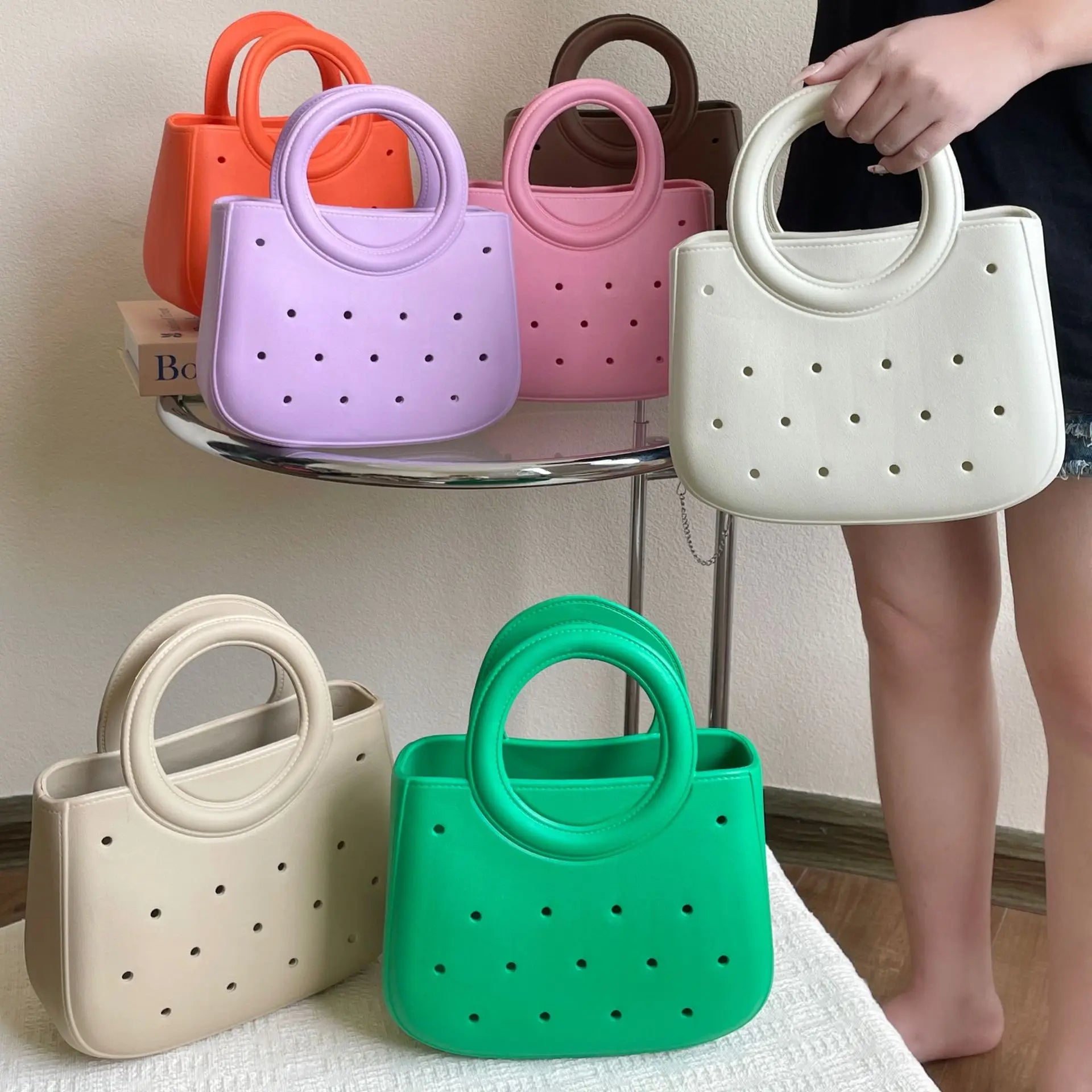 Custom Logo Eva Casual Tote Open Large Capacity Handbag DIY Hole Bag Super Lightweight Unisex Beach Bag